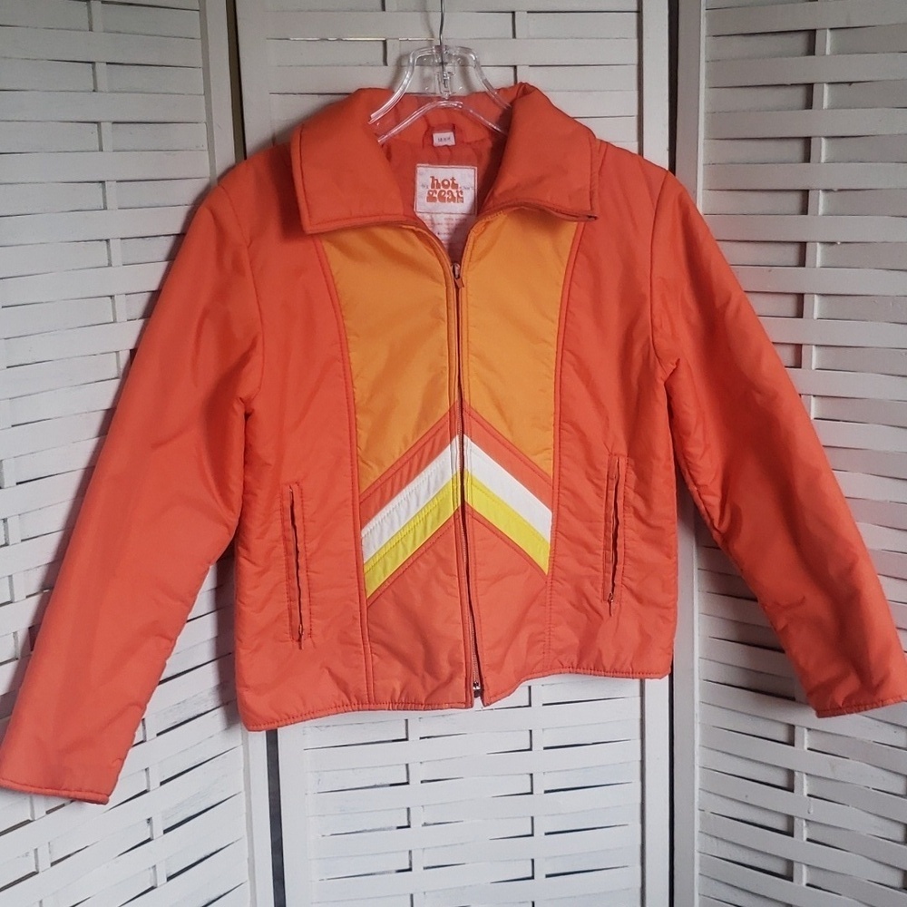 Hot Gear vintage full zip 100% shell nylon orange puff girls jacket size 14/16